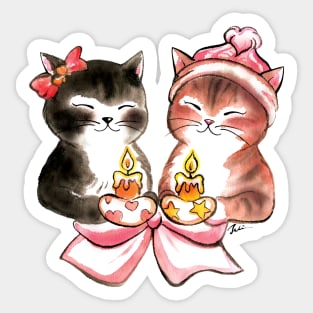 Season greeting twins cat Sticker